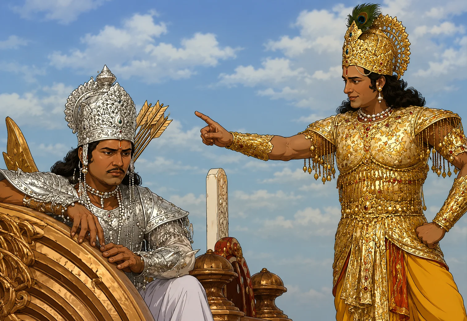 Krishna guiding Arjuna toward selfless action — Karma Yoga