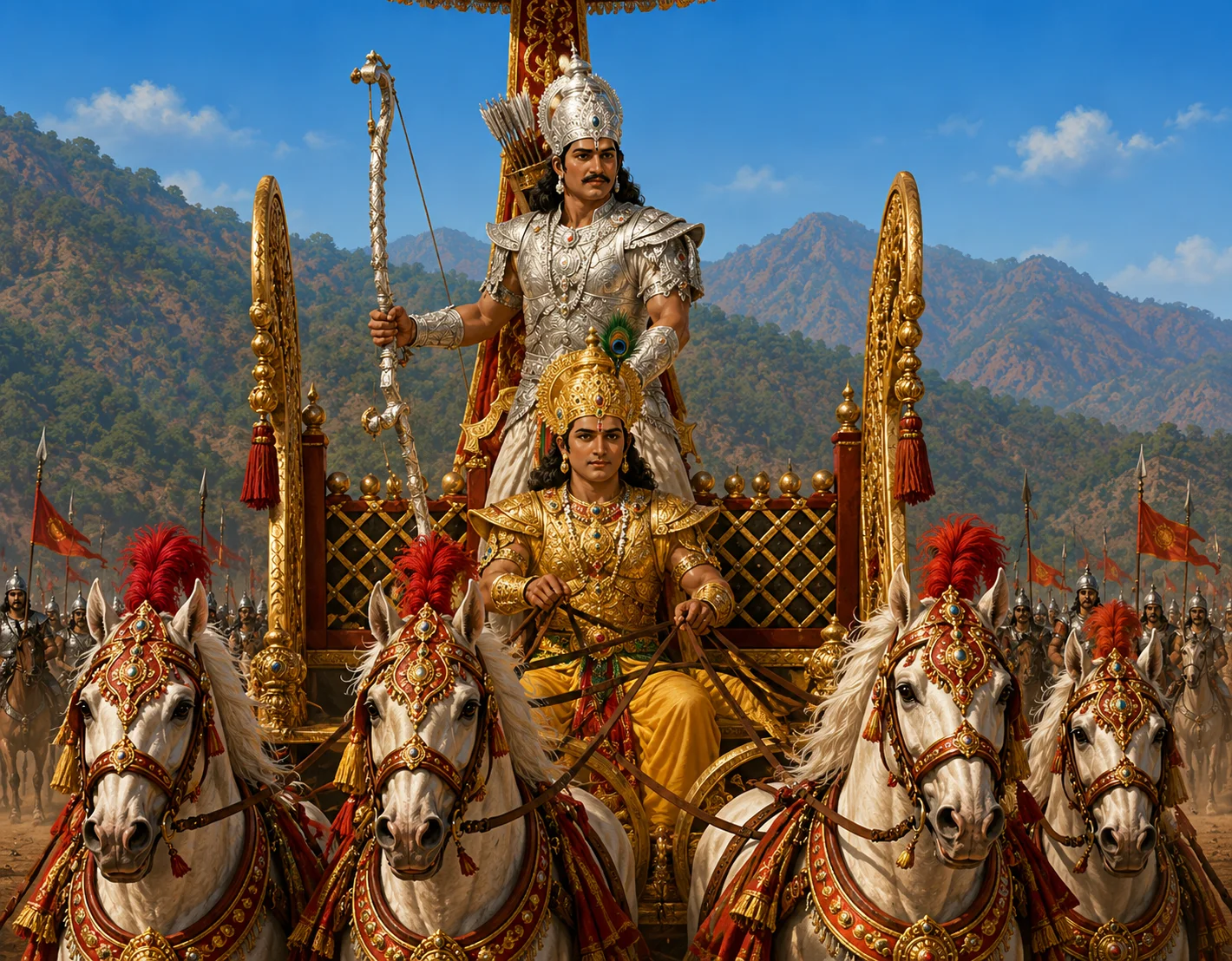 The Bhagavad Gita — Krishna speaking to Arjuna on the battlefield of Kurukshetra